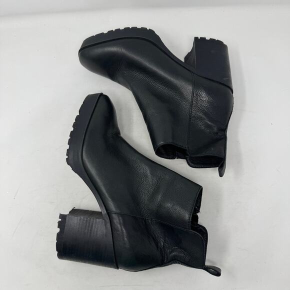 Lucky Brand Women’s Size 9.5 Black Leather Block Heel Ankle Boots Booties - Picture 1 of 14